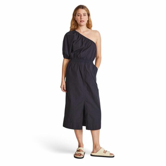 Apiece Apart Palma One Shoulder Midi Dress Organic Cotton Black Size L Large - Picture 1 of 10